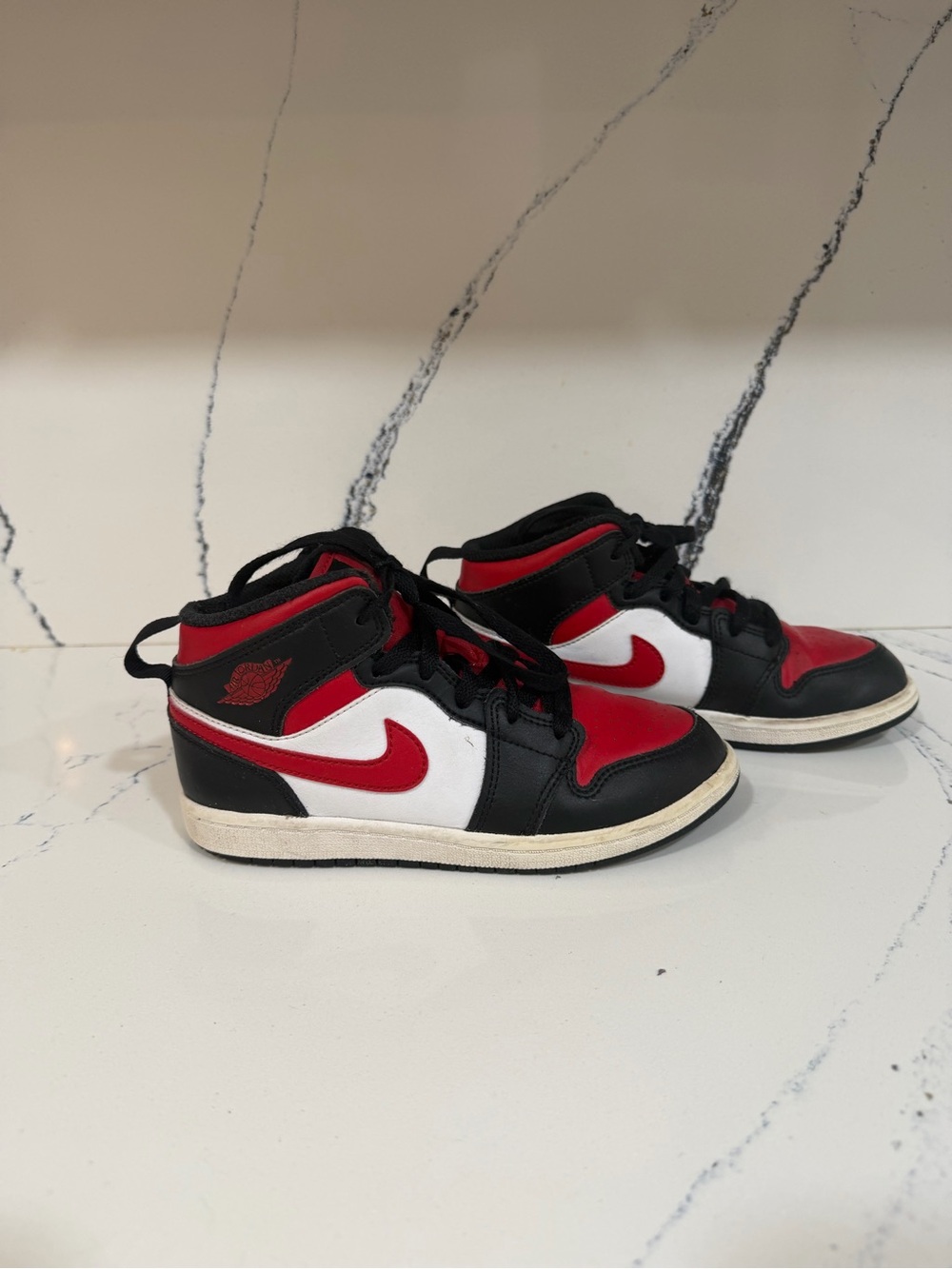 Air Jordan 1 Mid Sneakers in Red, Black & White